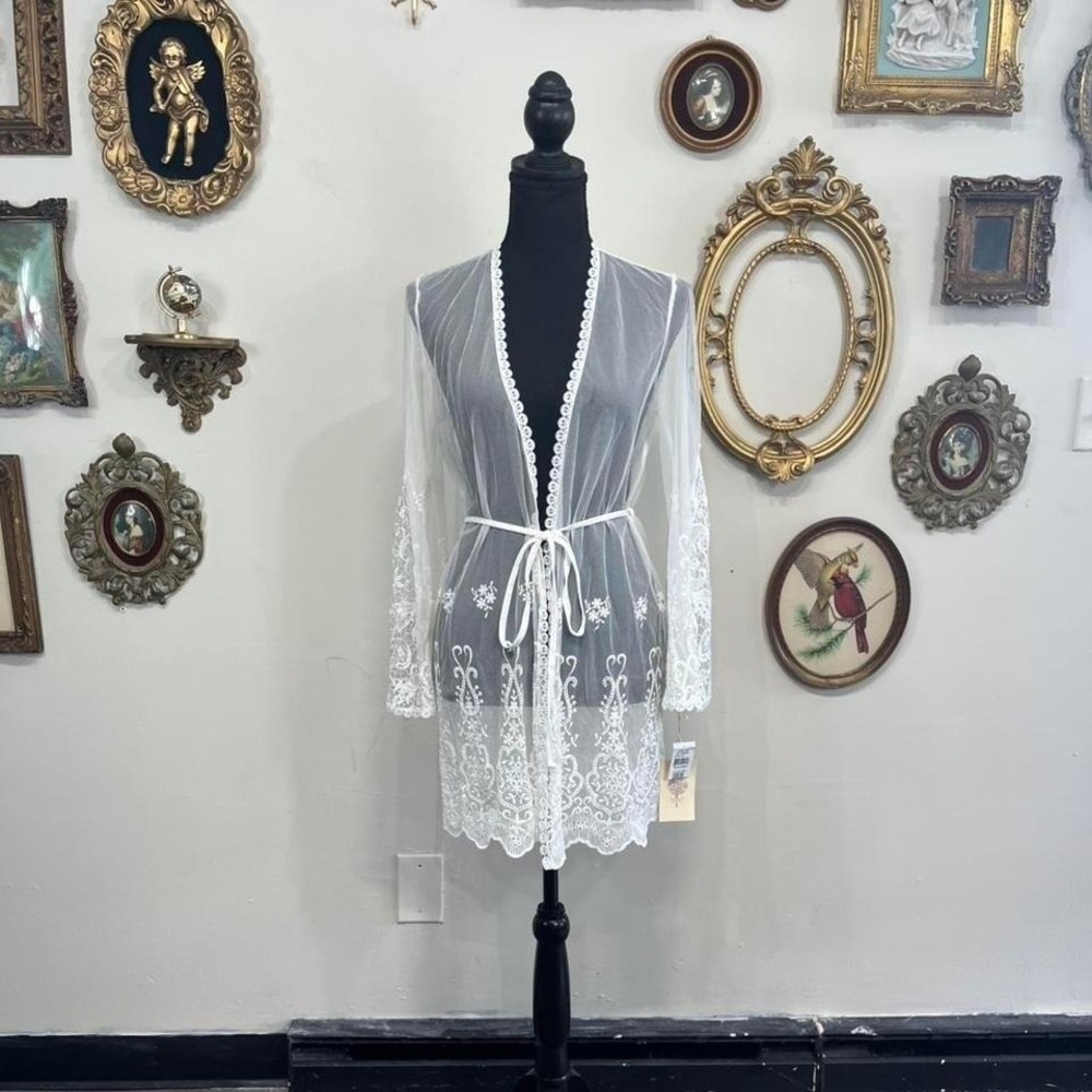 Vintage White Lace Sheer Kimono Robe – New With Tags Romantic Bridal Coverup
